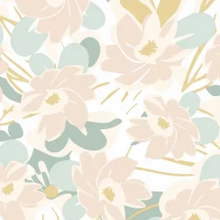 Lutece Papier peint vinyle intissé fleuri Tropimasse fleurs beige, rose, jaune L.1005 x l.53cm Lutèce