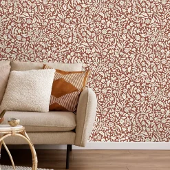 Papier peint vinyle intissé Flaumig motif floral terracotta L. 10,05m x l. 0,53m-GoodHome Sale