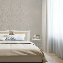 Papier peint vinyle intissé fleuri effet métallique beige crème L.1000 x l.52 cm Marigold-William Morris Clearance