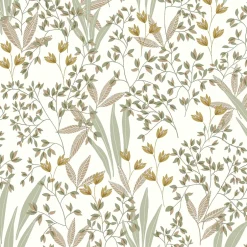 Papier peint vinyle intissé fleuri vert et beige L.1005 x l.53cm, Lutèce Floris-Lutece