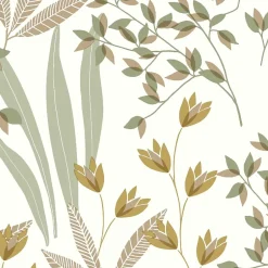 Papier peint vinyle intissé fleuri vert et beige L.1005 x l.53cm, Lutèce Floris-Lutece