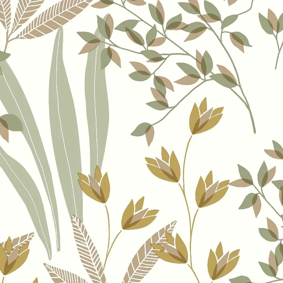 Papier peint vinyle intissé fleuri vert et beige L.1005 x l.53cm, Lutèce Floris-Lutece