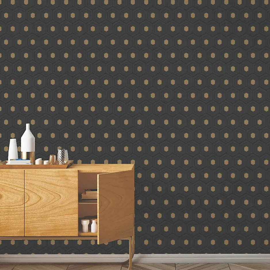 GoodHome Papier peint Vinyle Intissé Draba noir