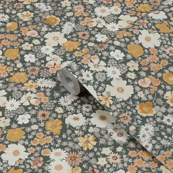 GoodHome Papier peint vinyle intissé fleuri liberty vert L.53 x l.1005 cm Amity