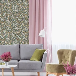 GoodHome Papier peint vinyle intissé fleuri liberty vert L.53 x l.1005 cm Amity