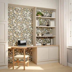 GoodHome Papier peint vinyle intissé fleuri liberty vert L.53 x l.1005 cm Amity