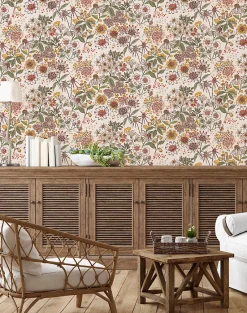 Papier peint vinyle intissé fleuri bouquet rose, beige L.1005 x l.53cm Lutèce-Lutece Best