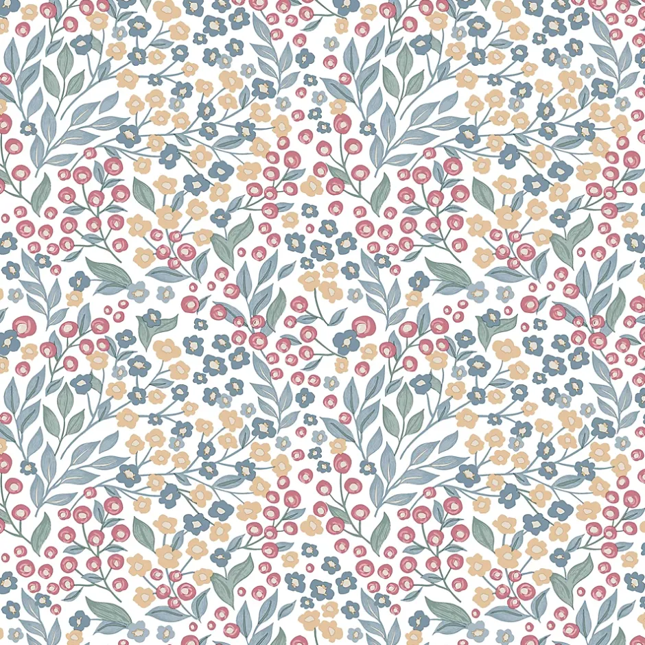 Ugepa Papier peint vinyle intissé fleuri liberty Mini darla rose, vert, jaune L.1005 x l.53cm