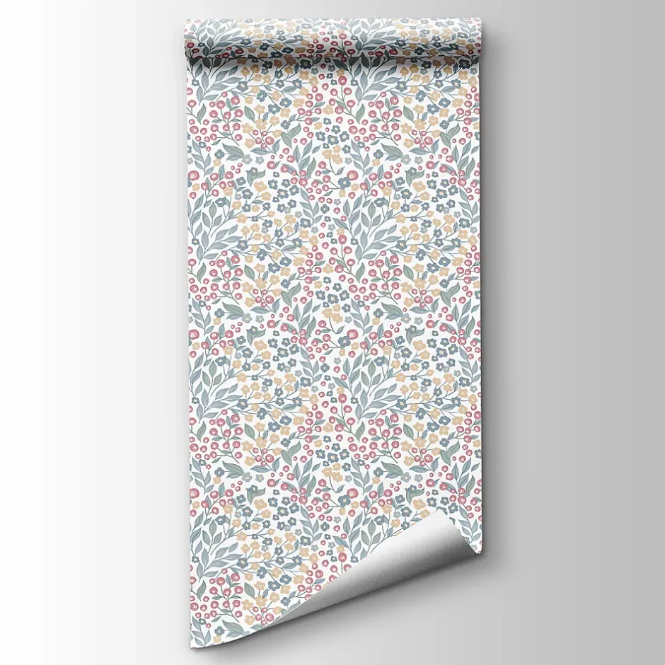 Ugepa Papier peint vinyle intissé fleuri liberty Mini darla rose, vert, jaune L.1005 x l.53cm