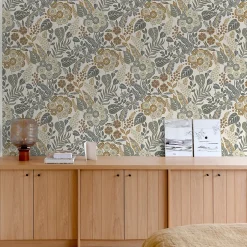 Papier peint vinyle intissé fleuri Alice bleu L.1005 x l.53cm-Grandeco New