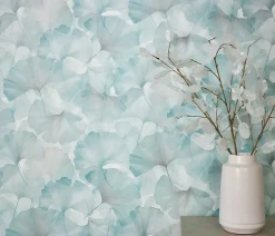 Papier peint vinyle intissé feuilles de ginko bleu L.1005 x l.53cm, Ginko dream-Erismann Discount