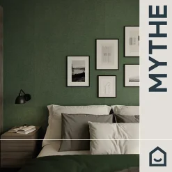 Papier peint vinyle intissé uni aspect tissu vert L.1005 x l.53cm , Mythe-GoodHome Best