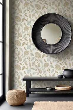 Papier peint vinyle intissé feuillage marron, bleu L.1001 x l.53cm , Colette-Rasch Outlet