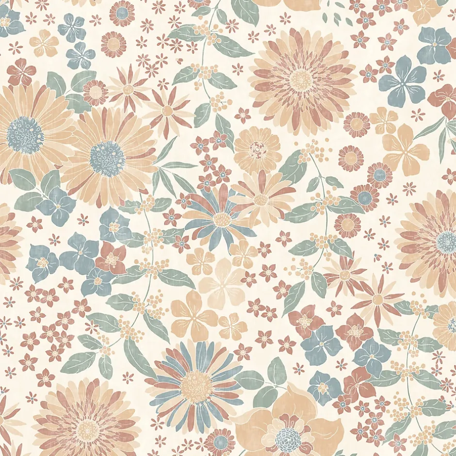 Ugepa Papier peint vinyle intissé fleuri petites fleurs vert, orange L. 1005 x l. 53cm