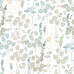 Ugepa Papier peint vinyle intissé feuillage, fleurs sauvages bleu L. 1005 x l. 53cm