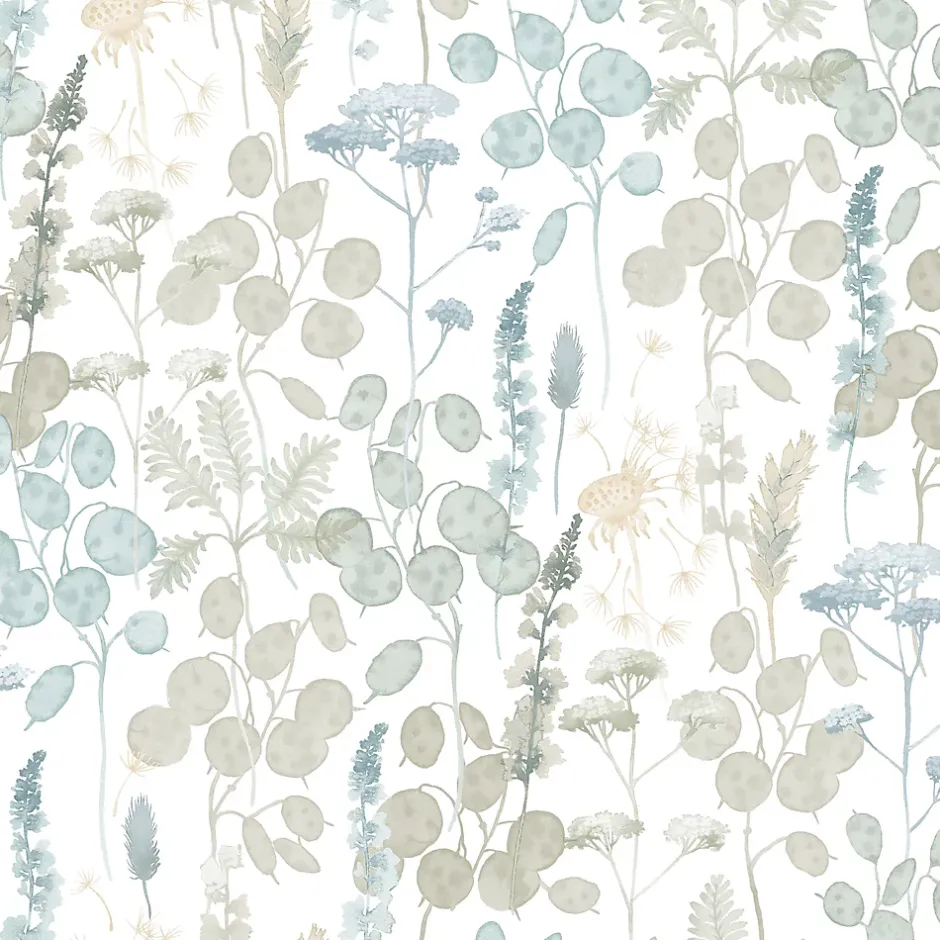 Ugepa Papier peint vinyle intissé feuillage, fleurs sauvages bleu L. 1005 x l. 53cm