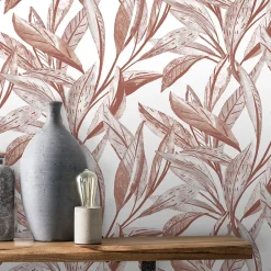 GoodHome Papier peint vinyle intissé Cicillo feuillage terracotta L.1000 x l.53cm