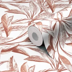 GoodHome Papier peint vinyle intissé Cicillo feuillage terracotta L.1000 x l.53cm