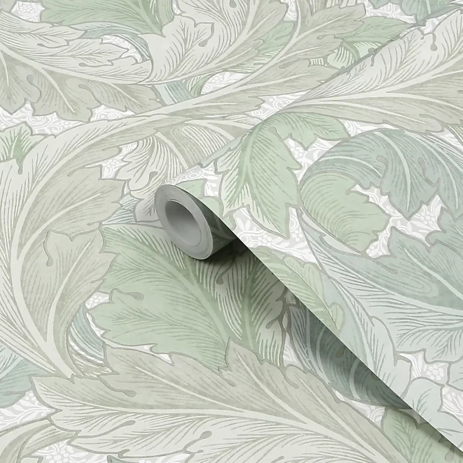 William Morris Papier peint vinyle intissé feuillage vert L.1000 x l.52 cm Acanthus