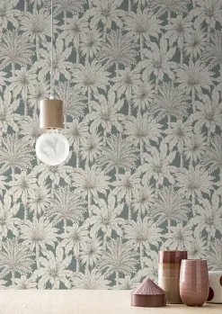 Rasch Papier peint vinyle intissé tropical palmiers, bleu L.1001 x l.53cm , Oskar