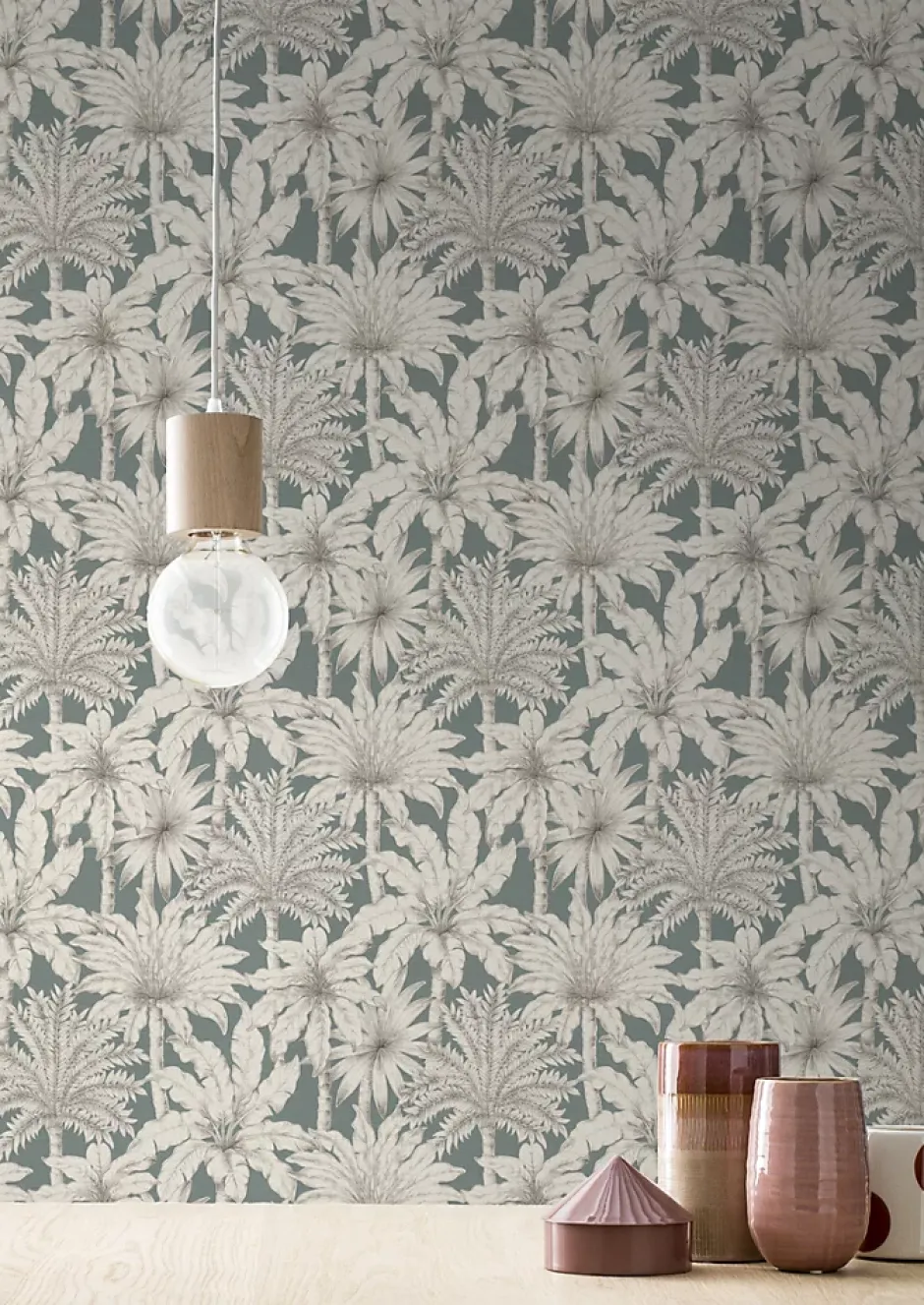 Rasch Papier peint vinyle intissé tropical palmiers, bleu L.1001 x l.53cm , Oskar