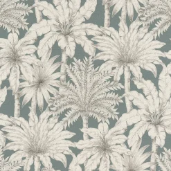 Rasch Papier peint vinyle intissé tropical palmiers, bleu L.1001 x l.53cm , Oskar