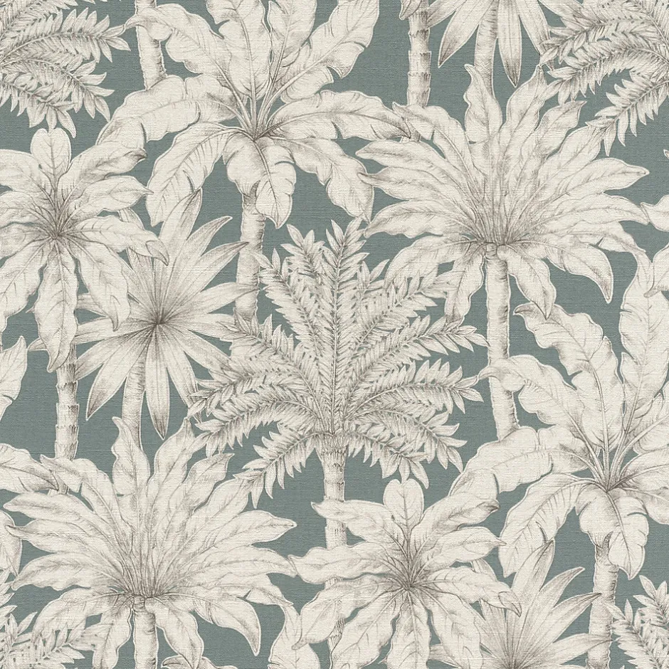 Rasch Papier peint vinyle intissé tropical palmiers, bleu L.1001 x l.53cm , Oskar