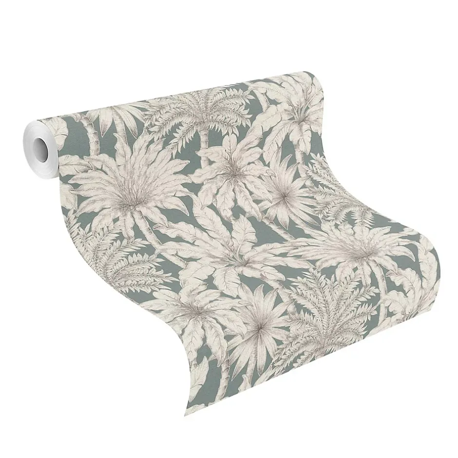 Rasch Papier peint vinyle intissé tropical palmiers, bleu L.1001 x l.53cm , Oskar