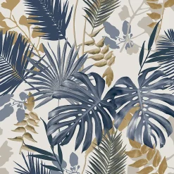 GoodHome Papier peint vinyle sur intissé Ferula bleu