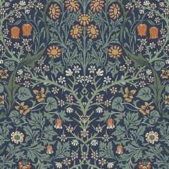 Papier vinyle intissé fleuri, fleurs de prunellier bleu L.1000 x l.52 cm Blackstorn-William Morris Discount