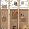 Giantex Paravent Interieur 3 Panneaux en Faux Lin avec 8 Poches, Cloison de Séparation Pliable, Bureau, 120x170CM,Naturel Clips