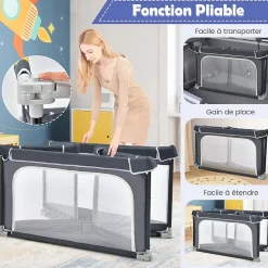 Parc Bébé 10 Mois à 6 Ans Parc Bebe en maille avec Balles et 4 Anneaux Centre activités de Parc Enfant Gris Foncé-Giantex Discount