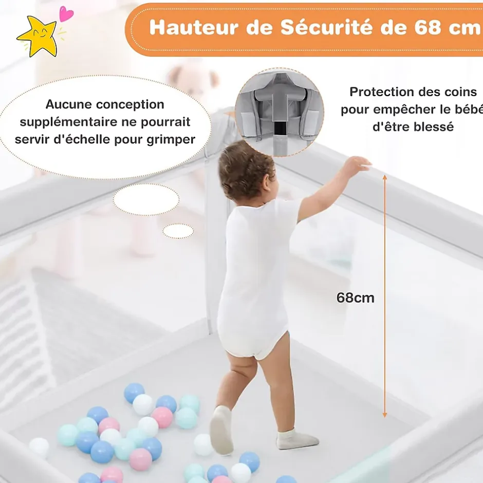 Parc Bébé 10 Mois à 6 Ans Parc Bebe en maille avec Balles Centre activités de Parc Enfant Gris-Giantex New