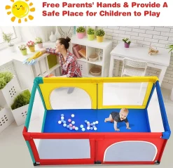 Giantex Parc Bébé 10 Mois à 6 Ans Parc Bebe en maille avec Balles et 4 Anneaux Centre activités de Parc Enfant Multicolore