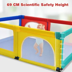 Giantex Parc Bébé 10 Mois à 6 Ans Parc Bebe en maille avec Balles et 4 Anneaux Centre activités de Parc Enfant Multicolore