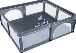 Giantex Parc Bébé 10 Mois à 6 Ans Parc Bebe en maille avec Balles et 4 Anneaux Centre activités de Parc Enfant Gris Fonce