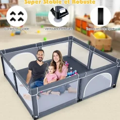 Giantex Parc Bébé 10 Mois à 6 Ans Parc Bebe en maille avec Balles et 4 Anneaux Centre activités de Parc Enfant Gris Fonce