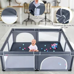 Giantex Parc Bébé 10 Mois à 6 Ans Parc Bebe en maille avec Balles et 4 Anneaux Centre activités de Parc Enfant Gris Fonce