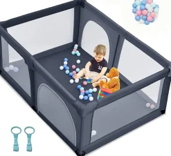 Giantex Parc Bébé 10 Mois à 6 Ans Parc Bebe en maille avec Balles et 4 Anneaux Centre activités de Parc Enfant Bleu