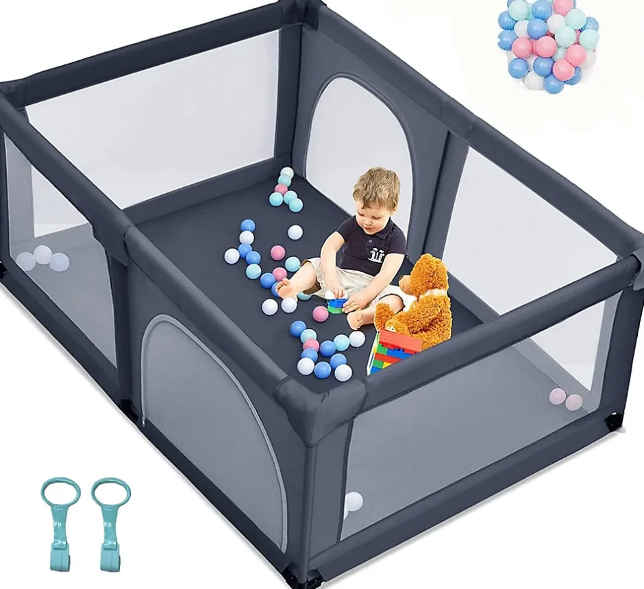 Giantex Parc Bébé 10 Mois à 6 Ans Parc Bebe en maille avec Balles et 4 Anneaux Centre activités de Parc Enfant Bleu