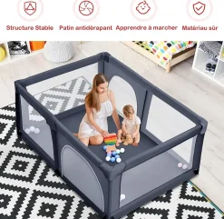 Giantex Parc Bébé 10 Mois à 6 Ans Parc Bebe en maille avec Balles et 4 Anneaux Centre activités de Parc Enfant Bleu