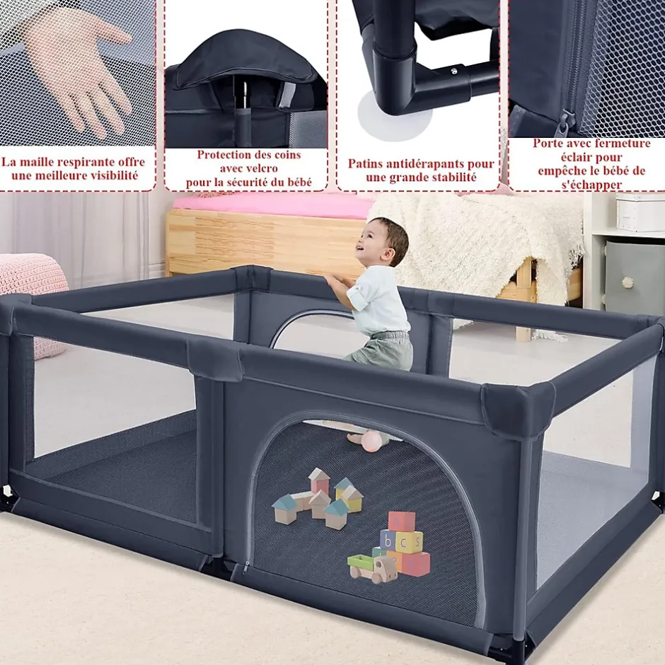 Giantex Parc Bébé 10 Mois à 6 Ans Parc Bebe en maille avec Balles et 4 Anneaux Centre activités de Parc Enfant Bleu