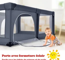 Giantex Parc Bébé 10 Mois à 6 Ans Parc Bebe en maille avec Balles et 4 Anneaux Centre activités de Parc Enfant Bleu