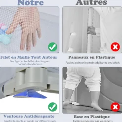 Giantex Parc Bébé 10 Mois à 6 Ans Parc Bebe en maille avec Balles et 4 Anneaux Centre activités de Parc Enfant Gris