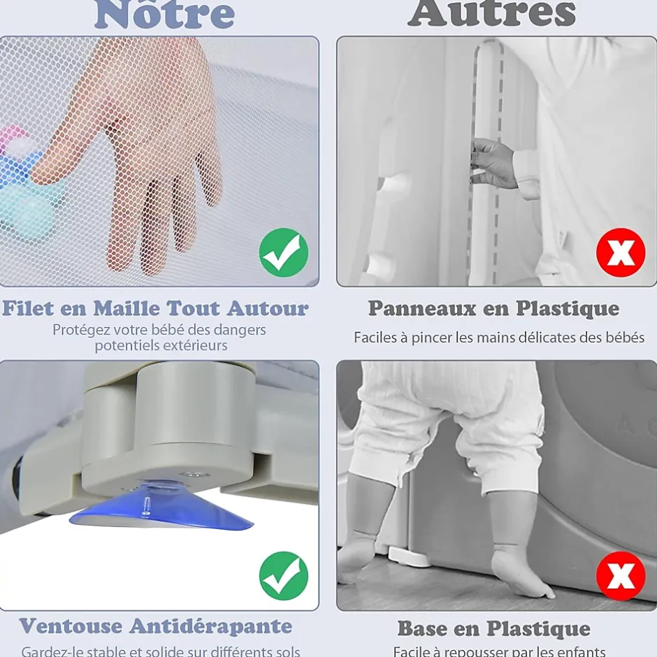 Giantex Parc Bébé 10 Mois à 6 Ans Parc Bebe en maille avec Balles et 4 Anneaux Centre activités de Parc Enfant Gris