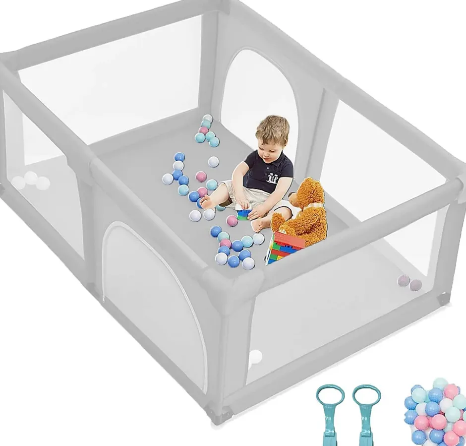 Parc Bébé 10 Mois à 6 Ans Parc Bebe en maille avec Balles et 4 Anneaux Centre activités de Parc Enfant Gris-Giantex Sale