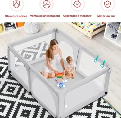 Parc Bébé 10 Mois à 6 Ans Parc Bebe en maille avec Balles et 4 Anneaux Centre activités de Parc Enfant Gris-Giantex Sale