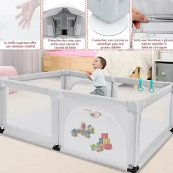 Parc Bébé 10 Mois à 6 Ans Parc Bebe en maille avec Balles et 4 Anneaux Centre activités de Parc Enfant Gris-Giantex Sale