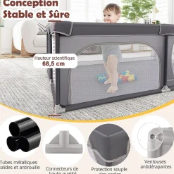 Giantex Parc Bébé avec 50 Boules Océaniques et Grande Porte à Fermeture Éclair, Sac Portable, Aire de Jeu 206 x 147 x 68,5CM, Gris