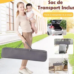 Giantex Parc Bébé avec 50 Boules Océaniques et Grande Porte à Fermeture Éclair, Sac Portable, Aire de Jeu 206 x 147 x 68,5CM, Gris